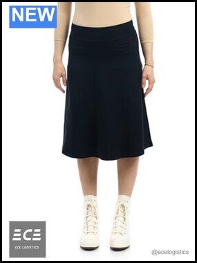 Womens Cotton A-Line Flared Modest Skirt Pull-On Knee Midi Length